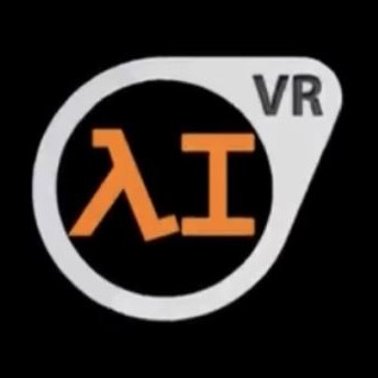 AI written with a Lambda symbol replacing the A in orange, surrounded by a light grey circle. The circle has a protrusion on the top right, with VR written in dark grey inside it.